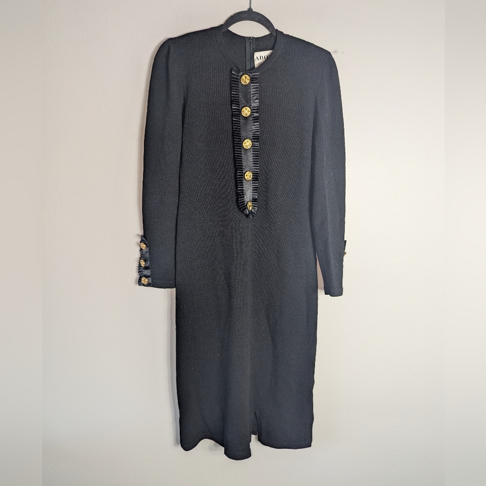 M Vintage Adolfo at Saks Fifth Avenue Black Knit Gold Button Dress
